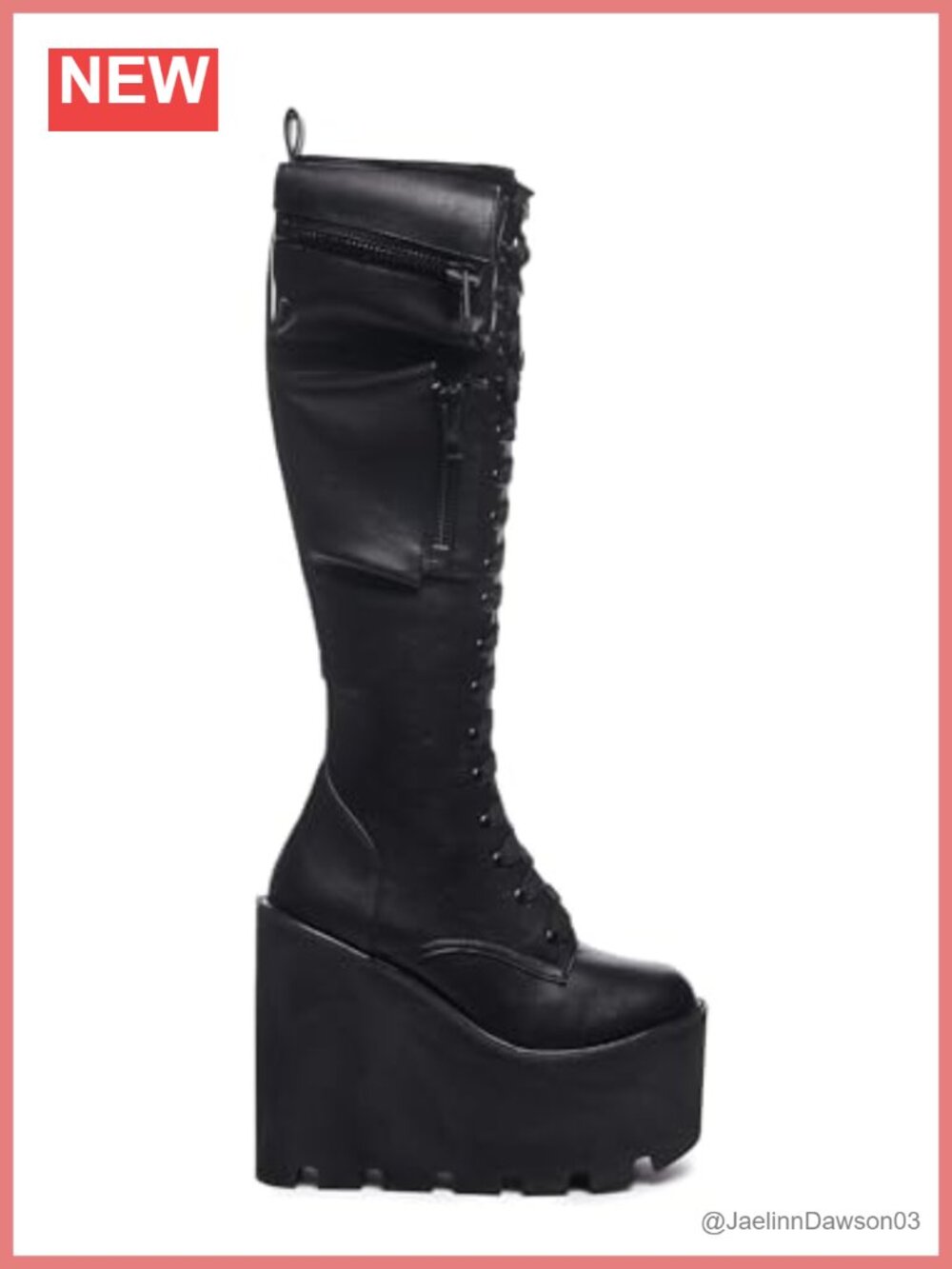 Dolls Kill Current Mood Obsidian Knee-High Platform Boots Vegan Leather